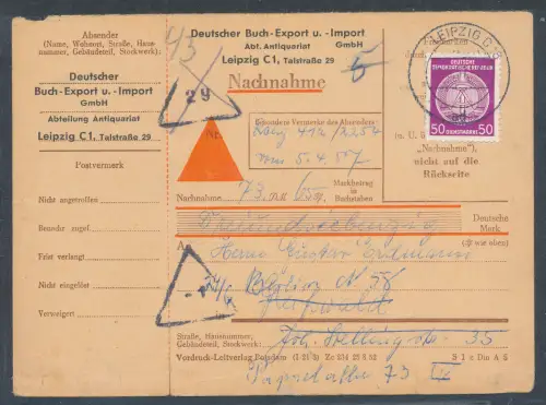 DDR. NN.-Karte mit EF. Mi.-Nr. D. 26