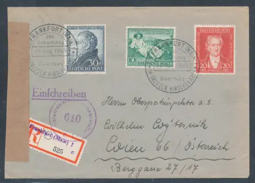 ALL. BES. / BIZONE Mi. 108-110 auf R.-auslandbrief, zensiert mit Ak.-St.