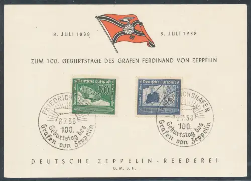 DR.,  Nr. 669-670 auf Gedenkkarte zum 100 Geburtstag des Graf Zeppelin.