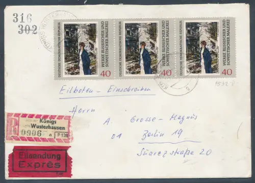 DDR. Me.F. Mi.-Nr. 1532 auf R.-Eilbote-Fernbrief mit Ak.-St.