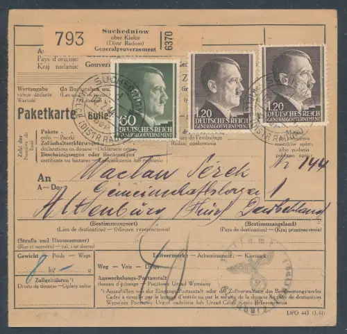 GG. Paketkarte nach Altenburg Gemeinschaftslager.