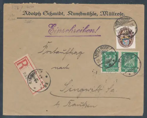 DR., Mi.-Nr. 401 u.a. auf R.-Fernbrief mit Ak.-St.