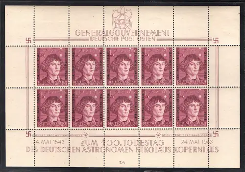 Generalgouvernement Kopernikus, Mi.-Nr. 104 Kleinbogen II/4 Postfrisch.