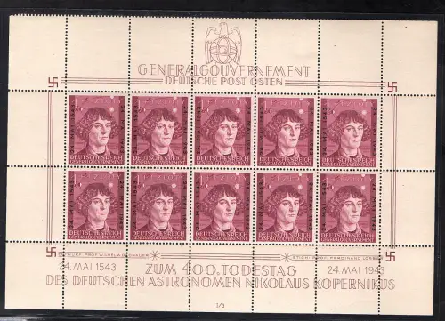 Generalgouvernement Kopernikus, Mi.-Nr. 104 Kleinbogen I/3 Postfrisch.