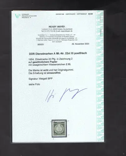 DDR. Dienstmarken Mi.-Nr. D 22 xI XI postfrisch, FA. Mayer