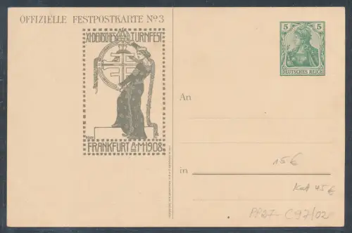 DR., Privatganzsache Deutsche Turnfest  Frankfurt PP27- C97/02 ungebraucht.