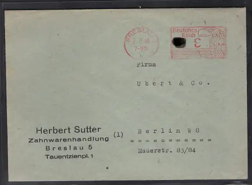 DR. Drucksache aus Breslau 1944 mit AFS. 3 Kopfstehen,