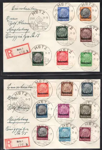 Dt. Besetzung 2. Weltkrieg, Lothringen, Mi.-Nr. 1-16 auf  2 R-Briefe.