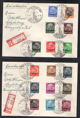 Dt. Besetzung 2. Weltkrieg, Elsaß, Mi.-Nr. 1-16 auf  2 R-Briefe.
