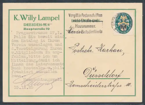 DR. Reklamekarte Briefmarken-Versteigerung K.W. Lampel, Dresden.