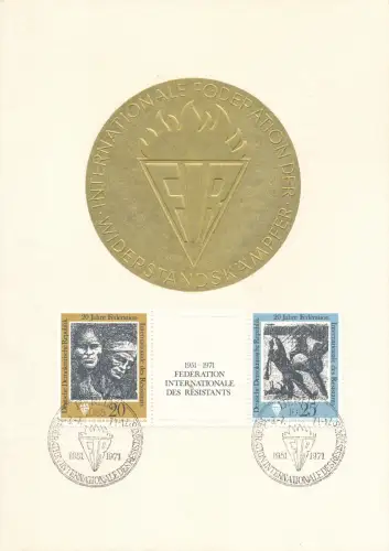 DDR - Gedenktblatt, Int. Föderation der Wiederstandkämpfer, mit Widmung.B16-1971