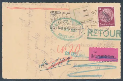 DR. Ausland-Postkarte nach kopenhaven, Retour/Tot.