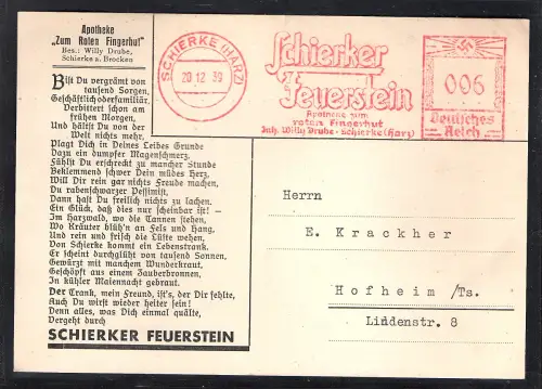 DR. Reklame-Karte mit AFS. Schierker Feuerstein