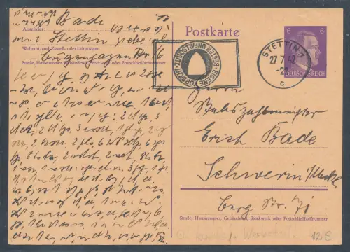 DR. Gs. als Fernkarte gelaufen aus Stettin mit kopfstehende Werbeteil-St.