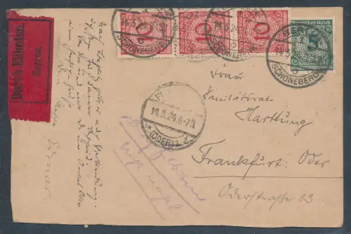 DR. Mi.-Nr. 339 + 340 auf Eilbote-Fernkarte.