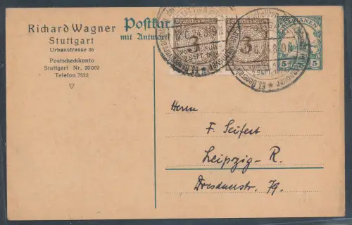 DR. 2x Mi.-Nr. 338 auf Marianen Ganzsache mit Zudruck als Fernkarte gelaufen.