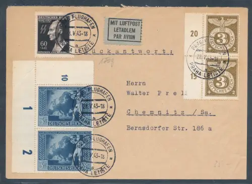 DR.  Mi.-Nr. 820,830 + B&M Mi.-Nr. 131 FDC. als Luftpost-Fernbrief gelaufen.