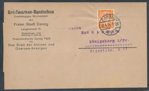 Danzig, EF. Mi.-Nr. 193 auf Werbe-Streifband