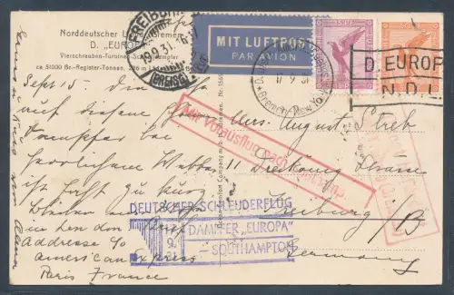 Deutscher Schleuderflug, Dampfer "Europa"