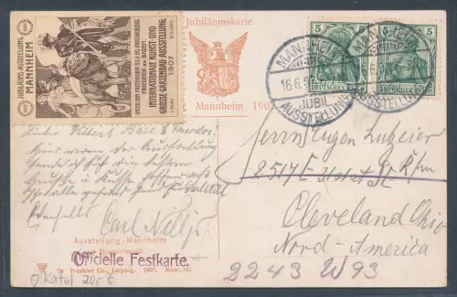 DR., Sonderkarte mit Sonder.-St. Mannheim Jubilium Ausstellung 1907