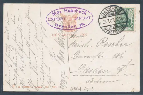 DR., Sonderkarte mit Sonder.-St. Mannheim Jubilium Ausstellung 1907