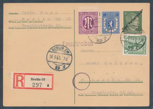 AM.-Post in Berlin verwendet auf Hitler.-GS. als R.-Ortskarte gelaufen.