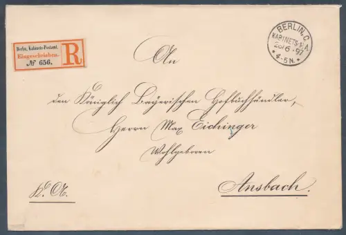 DR., R.-Fernbrief aus Berliner Kabinet Postamt.