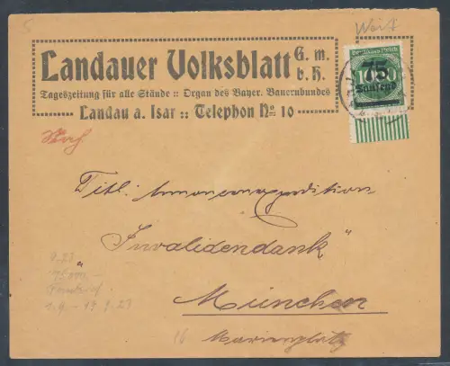 DR. Reklame-Brief, Landauer Volksblatt
