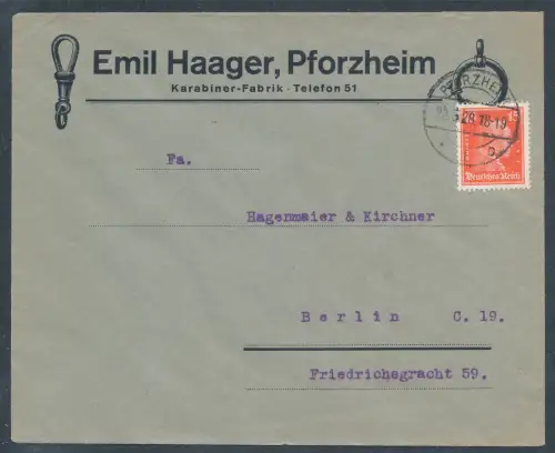 DR. Reklame-Brief, Emil Hager Karabiner-Fabrik Pforzheim.