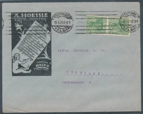 DR. Reklame-Brief, A. Hoessle Elektr. Industrie Stuttgart.