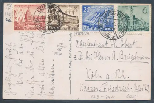 DR. Leipziger Messe marken Mi.-Nr. 737-742 auf Ansichtkarte aus Leipzig.