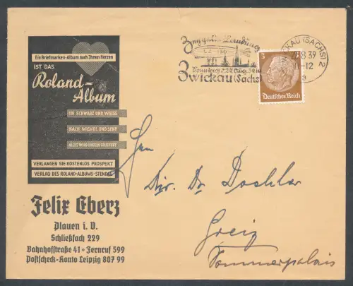 DR. Reklame-Brief, Roland-Album, F. Ebert Plauen.