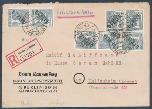 Berlin Me.F. Mi.-Nr. 5 (7X) als R.-Fernbrief gelaufen mit Ak.-St.