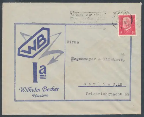 DR. Reklame-Brief, Wilhelm Becker Pforzheim.