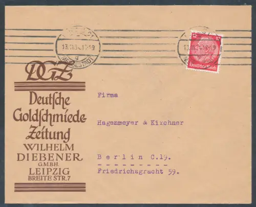 DR. Reklame-Brief, Goldschmide Zeitung Wilhelm Diebener Leipzig.