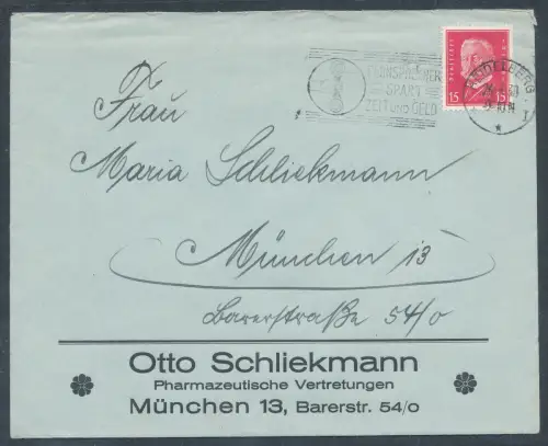 DR. Reklame-Brief, Pharmazeutische Vertretungen Otto Schliekmann München.