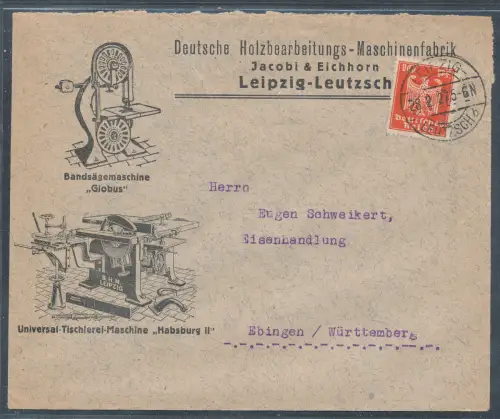 DR. Reklame-Brief, Holzmaschinen Jacobi 6 Eichhorn Leipzig.