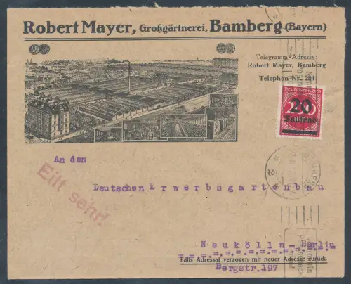 DR. Reklame-Brief, Großgärtnerei Robert Mayer Bamberg.