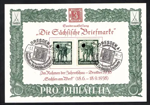 DR. Gedenkblatt Jahresschau Dresden/Pro Philatelia 1938