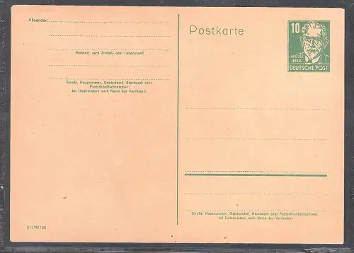 DDR.  Ganzsache Mi.-Nr. P 41 II b ungebraucht 10 Pfg. August Bebel.