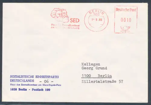 DDR. Orts-Brief  Von SED Zentralkomitee mit AFS. 