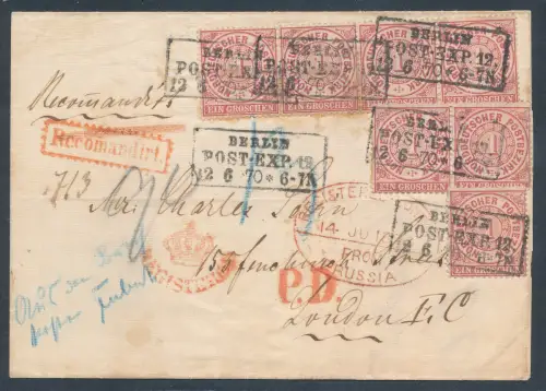 AD. NDP. R.-Auslandbrief 1870 nach London mit Me.F. Mi.-Nr. 16 mit FA.
