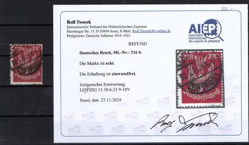 DR. Mi.-Nr.216 b, gestempelt, Befund  Tworek.