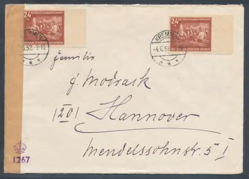 DDR. Fernbrief mit Me.F. Mi.-Nr. 304 zensiert.