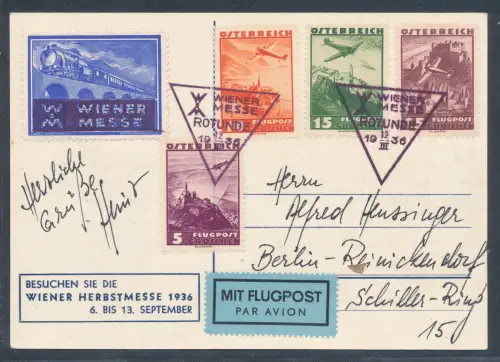 Österreich Sonderkarte Wiener Herbstmesse mit Vignette und SSt. gel. 1936