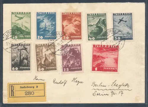 Österreich, R.-Luftpostbrief aus Salzburg nach Berlin 1938 mit Ak.-St.