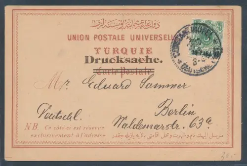 Dt. Post in der Türkei EF. Mi.-Nr. 6 auf Ansichtkarte.