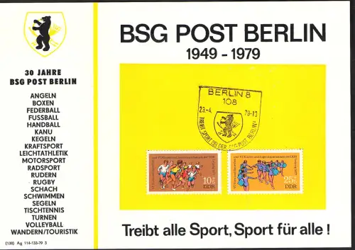DDR - Gedenkblatt, 30 BSG Post Berlin B3-1979