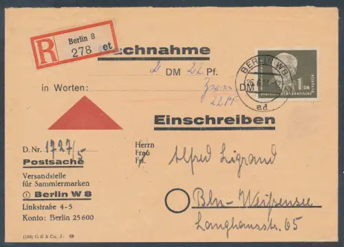 DDR. R.-Nachnahme Ortsbrief mit Mi.-Nr. 253 + 267 DV.