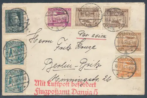 Polen Luftpostbrief aus Pelpin über Danzig nach Berlin